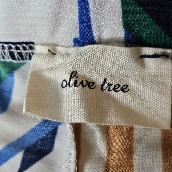 Olive Tree Jersey Knit Boho Colorful Geometric Print Pull On Wide Leg Pants - Picture 7 of 12